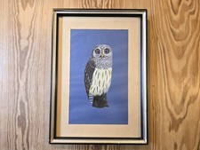 Vintage owl painting on blue