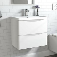 Bathroom Vanity Unit with Basin Cloakroom Sink Unit Wall Hung Two Drawers White