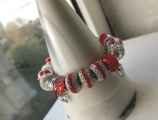 Ladies Rhona Sutton 925 Silver Red/White Christmas 18 Charm Bracelet
