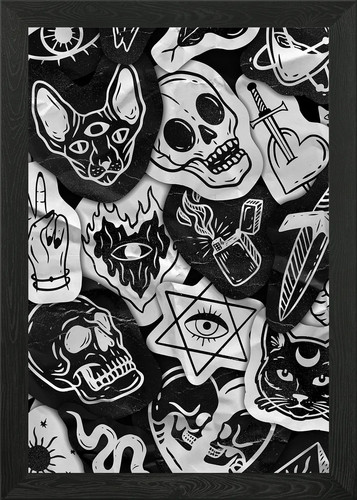 Black white tattoo - black, &