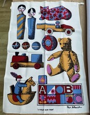 Vintage Pat Albeck Finlay Hand Print Tea Towel Featuring Toys- Brand New