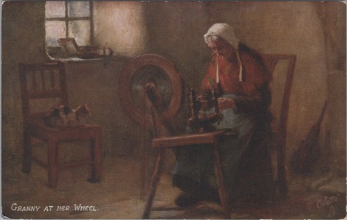 Spinning wheel postcard - spinning,