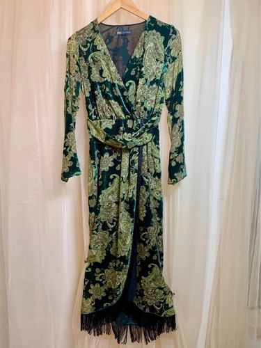 Zara green velvet - velvet, burnout