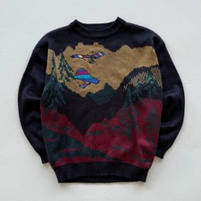 Navy 90s Vintage Knitted Outdoors Hang Gliding Sweatshirt - Large