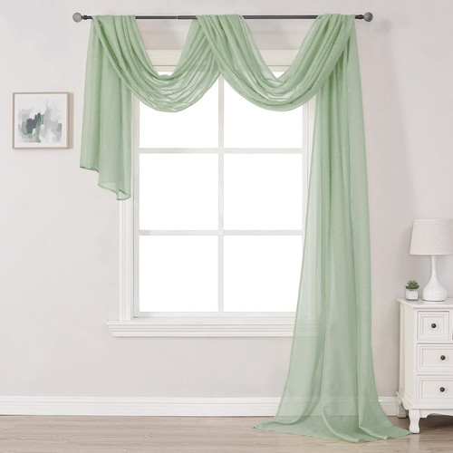 Sage green sheer window scarf - green,