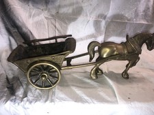 Antique Heavy Brass Horse & Cart