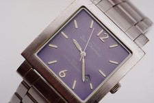 Ben Sherman Purple Dial Square Watch Date Window Steel Bracelet 