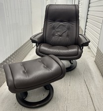Ekornes Stressless Royal Brown Leather Recline & Swivel Chair + Footstool Large