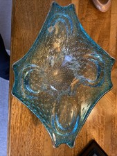 Stunning Murano glass blue bowl with gold, silver flecks and bubbles