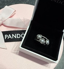 Genuine Pandora Three Wishes Pearl Ring Size 50 Silver S925 ALE In Box VGC