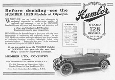 HUMBER Motor Cars 1925 Models at Olympia - Antique Advertisement 1924