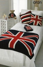 2162 CORONATION UNION JACK CUSHIONS THROW SWEATER + ARAN KNITTING PATT VINT COPY
