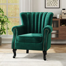 Upholstered Velvet Cushioned Armchair Lounge Sofa High Wing Back Fireside Chair