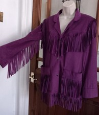 Vtg 70s Fringed Purple Western Jacket Size 10 12 Boho Hippy Coastal Cowgirl