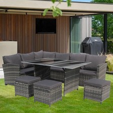 Garden Corner Sofa Rattan Furniture Set 9 Seater Outdoor with Glass Dining Table