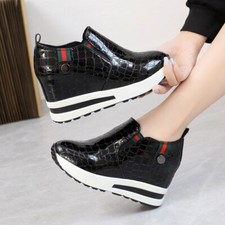 Women's Hidden Heel 6cm Wedge Heel High Top Trainers Sneakers Slip On Boots