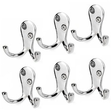 Chrome Double Robe Hooks Twin Coat Door Hanger – Bathroom Bedroom Clothes Hooks
