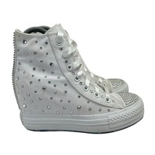 Converse Hidden Wedge Heel Women’s Size 6 US White Canvas Rhinestone 542427C