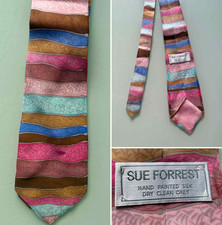 New Sue Forrest Men's 100% Silk Hand Painted Multicoloured Striped Abstract Tie