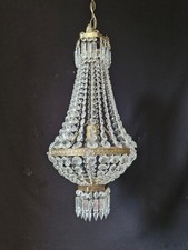 Vintage Antique French 1 Light Crystal Brass Montgolfiere Chandelier Light