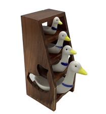 Avon Ceramic Goose Measuring Spoons Set of 4 Geese with Wood Stand 1980s Vintage
