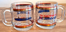 Pair Very Rare Vintage Carnival Cruise Line Sensation Glass Mugs Gold Blue Red