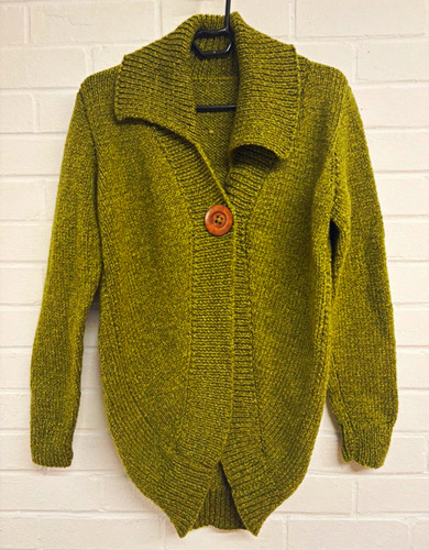 Olive green handknit cardigan - handknit,