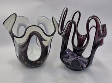 Newgrange Living Purple Freeform Art Glass Abstract Candle Holders Ornaments X2