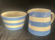 TG Green Cornishware Cloverleaf Jug & Bowl Set Small, Blue & White Pottery