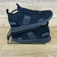 Hugo Boss Shoes Mens Size UK 8 Titanium Runn Triple Black Knitt Trainer EU 42