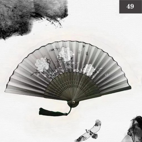 Silk bamboo folding hand fan - hand,