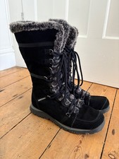 Skechers Grand Jams Black Suede Leather Tall Long Zip Fur Warm Winter Boots UK 5
