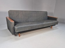 Vintage Danish Sofa Bed 1960s Mid Century Teak Grey Fabric EB9378 M4SS