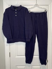 Vintage 80s Abercrombie Fitch Mens Collared Sweat Set Navy- Top L- Joggers S