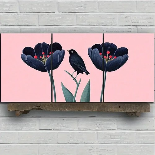 3pcs birds and plants - and, green
