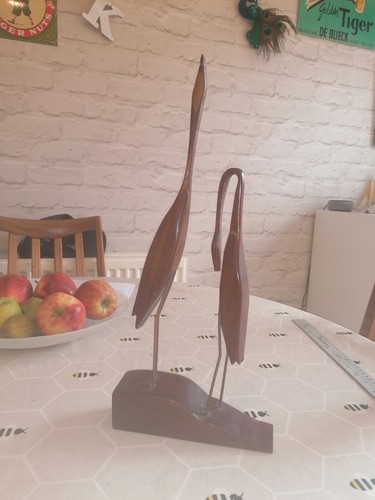 Carved wood heron ornament - wood,