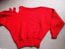 Ladies Handknit( Designer )Jumper (Bright Red, )Size 14.Short Style.Bat  Wing S.