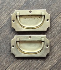 Pair of Antique Brass Recessed Drawer/ Cupboard Door Pull Handles (Reclaimed)