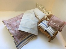 Single 7 Piece Bedding Set For Barbie Or Sindy With Luxurious Fine Crochet Throw