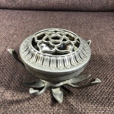 Vintage Lotus Metal Charcoal Incense Burner For Loose Incense Sage PaloSanto Etc