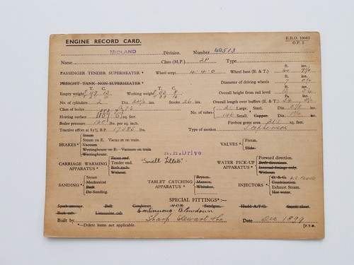 Engine record card - record,