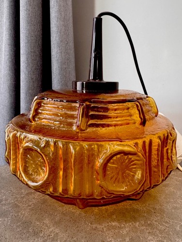 Vintage taklampa amber - taklampa, glass