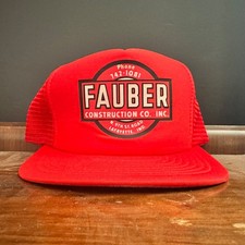 Vintage Red Trucker Snapback – Fauber Construction Co – Speedway Cap – 80s/90s