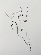 Original signed Ink sketch painting of a Greyhound Lurcher Whippet A3 approx.