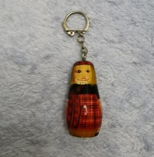 Russian Doll Keyring,  Red Tartan, Vintage, Wooden 