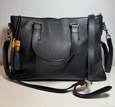 Gucci Black Bamboo Tassel 2 Way Leather Handbag with Dust Bag