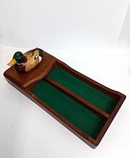 Fortunate Duck Decoy Wooden Pen Box Desk Organizer Folk Art