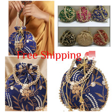 Potli Bags Bridal Purse Handbag Gold Silk Embroidery Pouch Bag Wedding