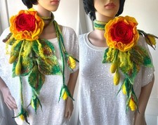 Hand Felted -ART Scarf /neclace wool merino  - roses-
