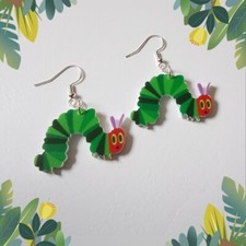 Novelty Very Hungry Caterpillar Dangle Earrings Boho, Hippie, Kitsch 